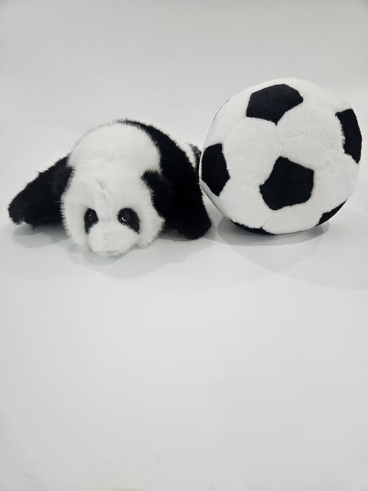 Three month old Hua Hua baby panda plush with football set