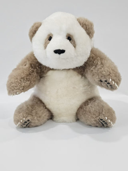 Qi Zai rare brown giant panda plush front view