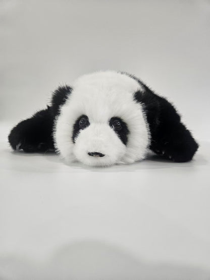 Handmade faux mink baby panda stuffed animal side view