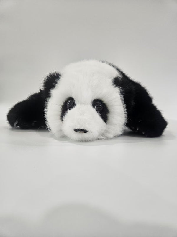 Handmade faux mink baby panda stuffed animal side view