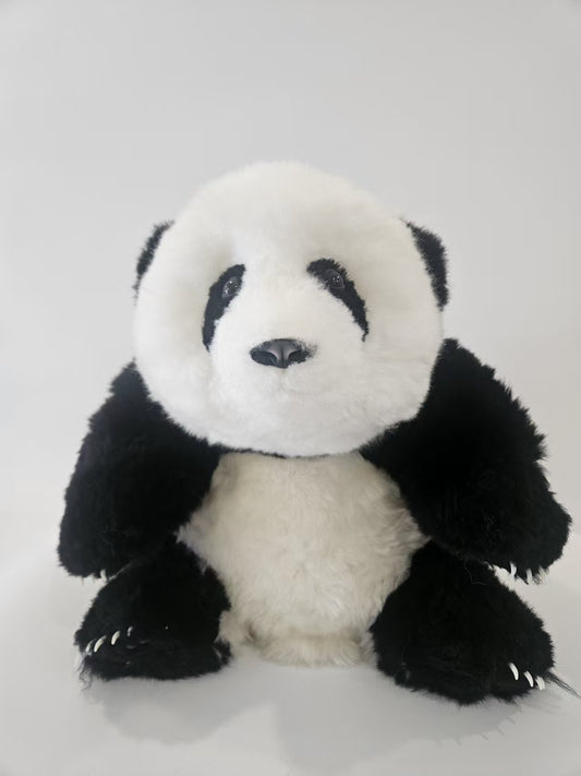 Hua Hua giant panda plush front view handmade pure wool