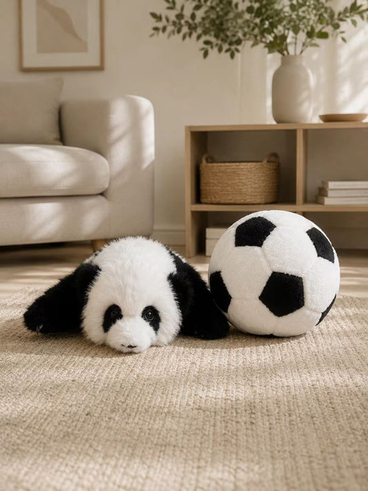 Three month old Hua Hua baby panda plush with football set