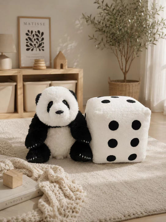 Hua Hua panda and dice plush set front view