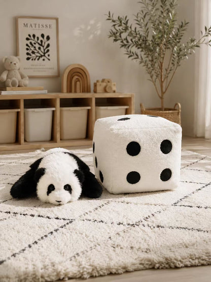 Three month old Hua Hua baby panda and dice plush set front view