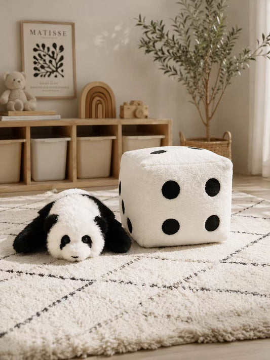 Three month old Hua Hua baby panda and dice plush set front view