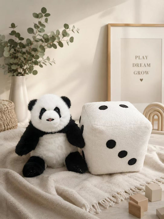 Chengshi panda and dice plush set front view