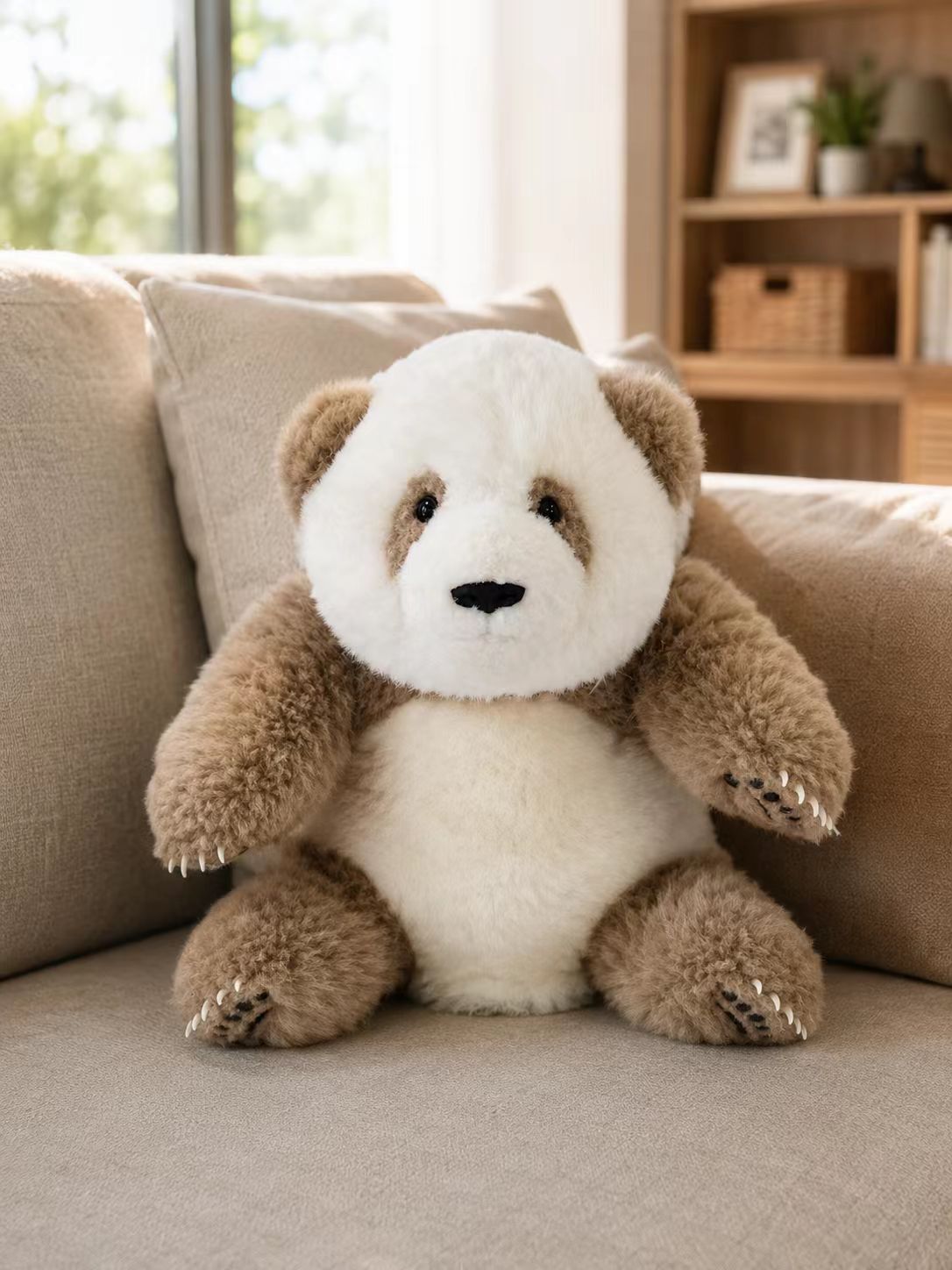 Qi Zai rare brown giant panda plush front view