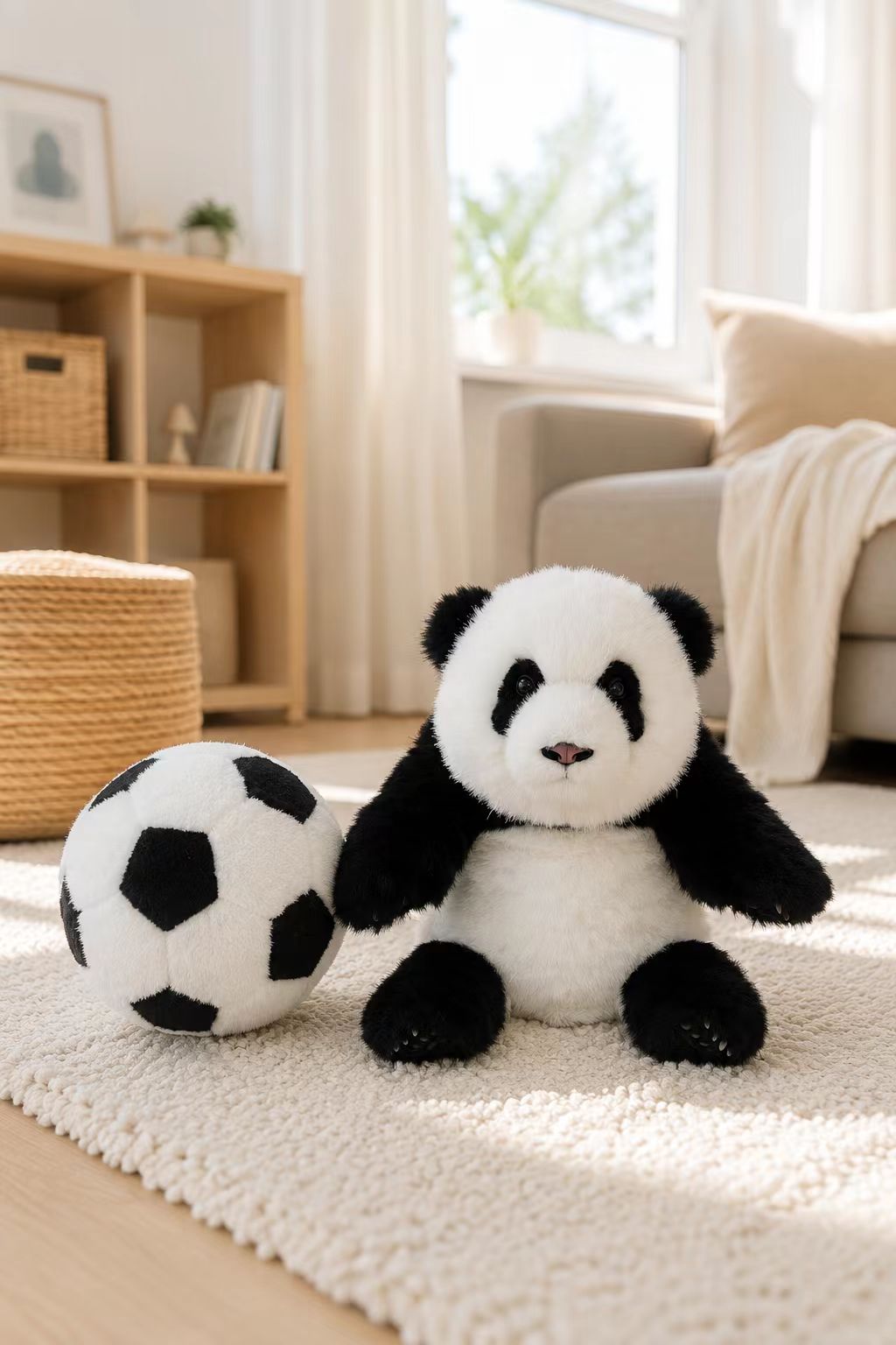 Chengshi panda and football plush set front view