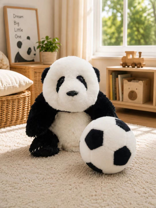 Hua Hua panda and football plush set front view