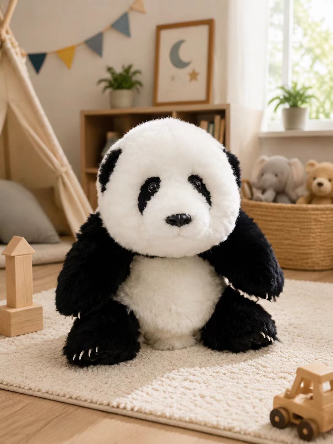 Hua Hua giant panda plush front view handmade pure wool