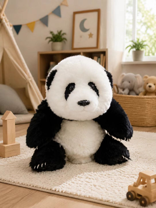 Hua Hua giant panda plush front view handmade pure wool