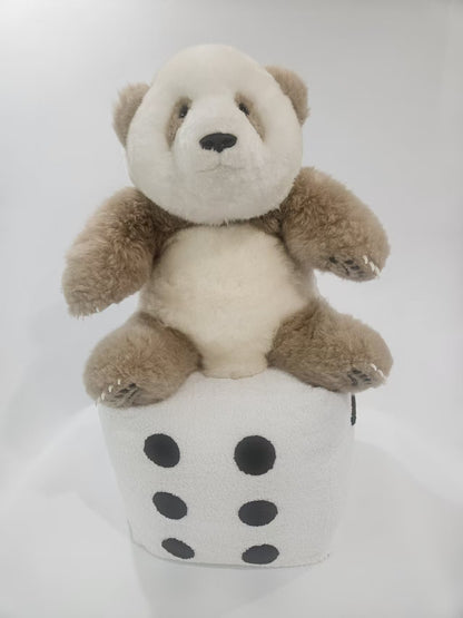 Rare brown giant panda stuffed animal with black white dice
