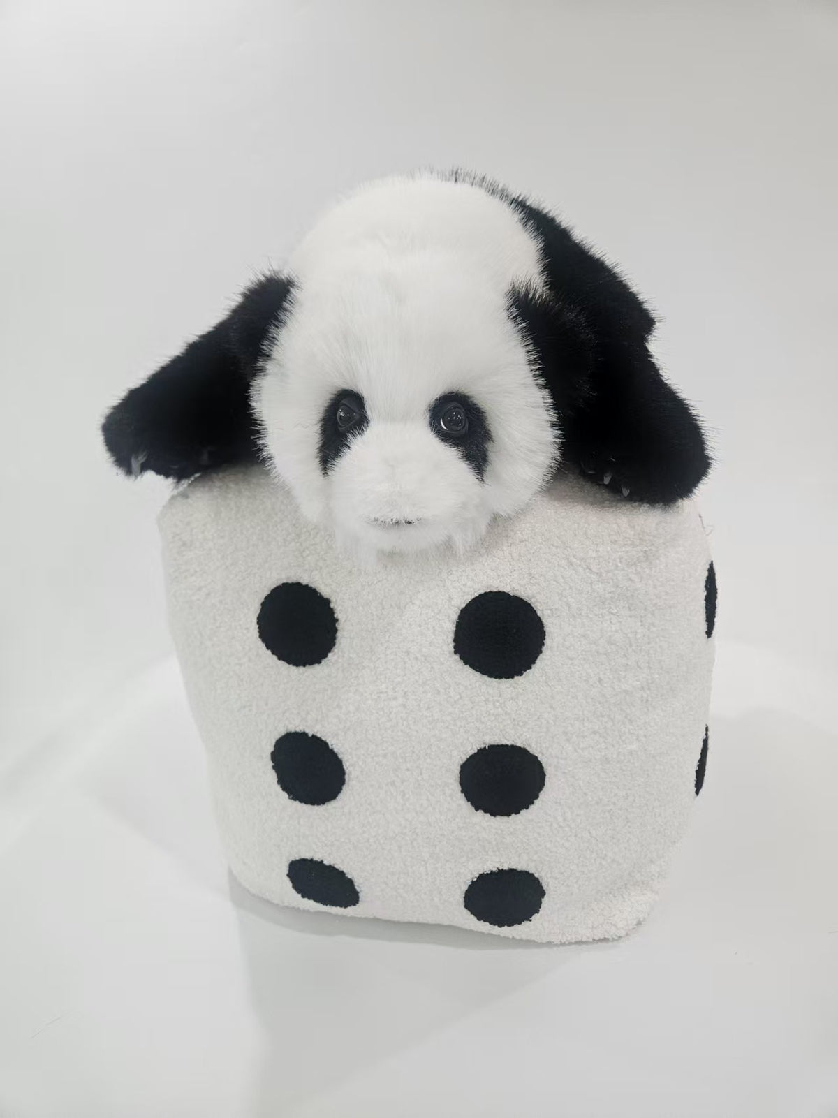 Baby panda stuffed animal with black white dice handmade faux mink