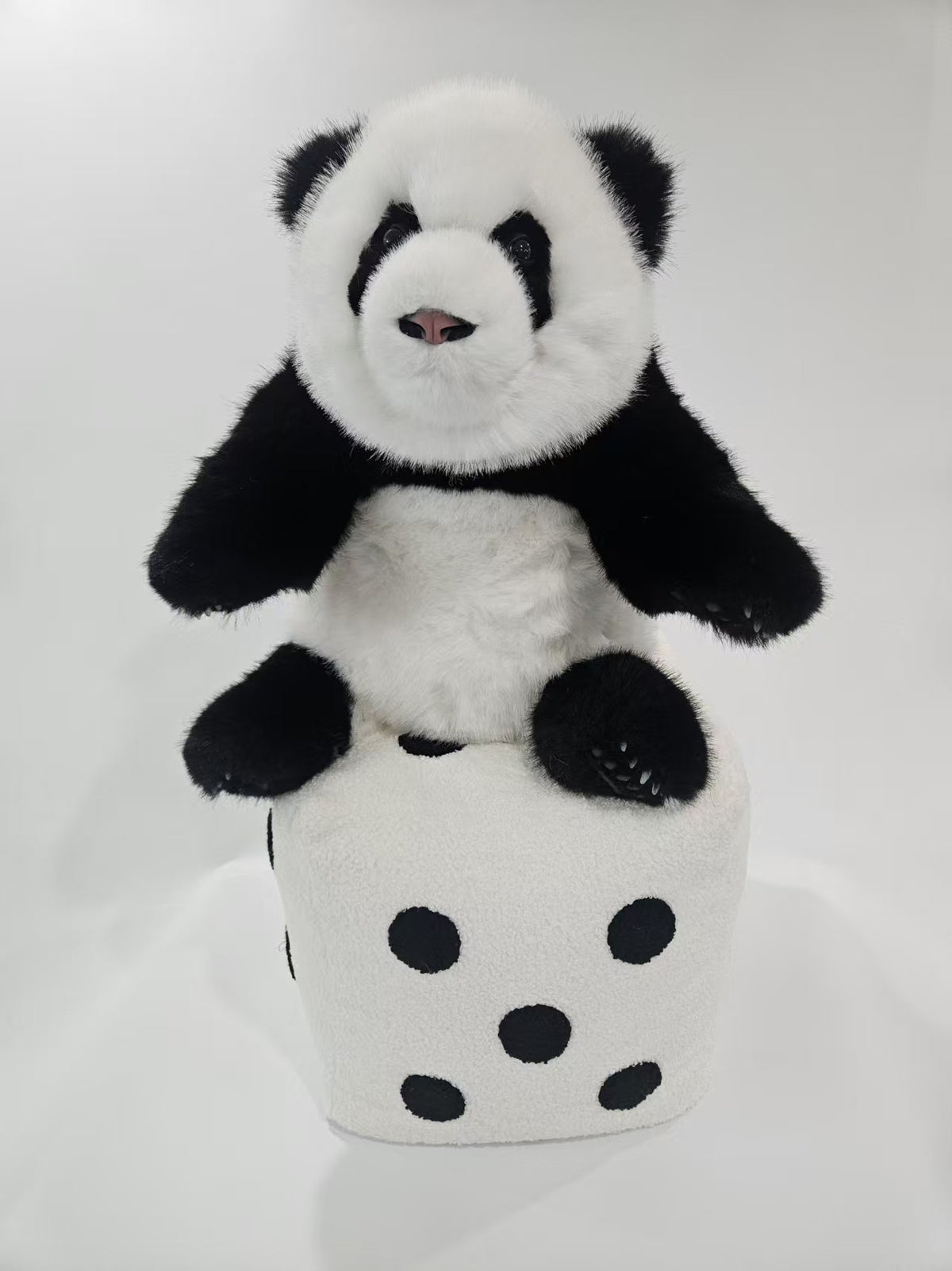 Chengshi panda stuffed animal with black white dice faux mink