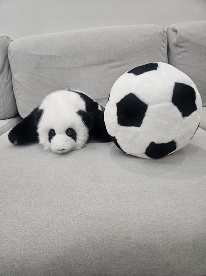 Panda and football plush set detail close up