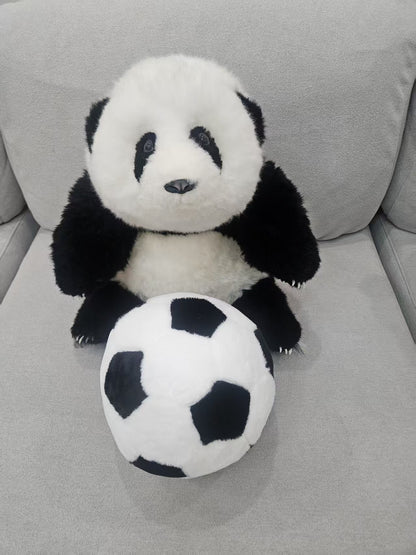 Panda and football plush set detail close up