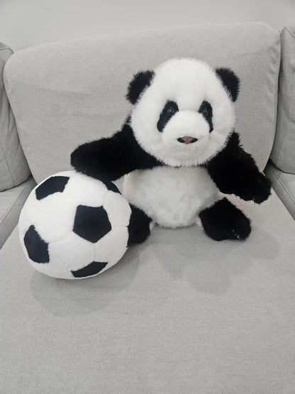 Panda and football plush set detail close up