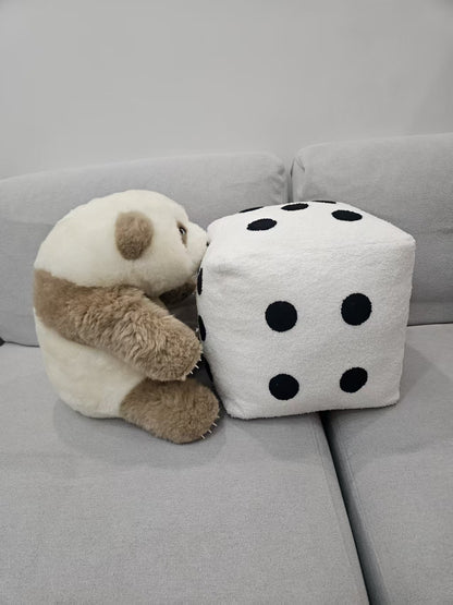 Brown panda dice plush set detail close up